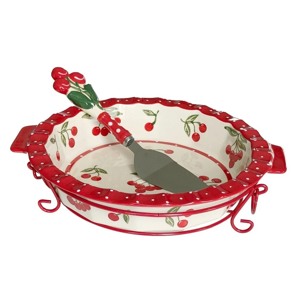Ceramic Baking Pie Dish Temptations NEW Cherries Julilee Pie Server Wire Rack